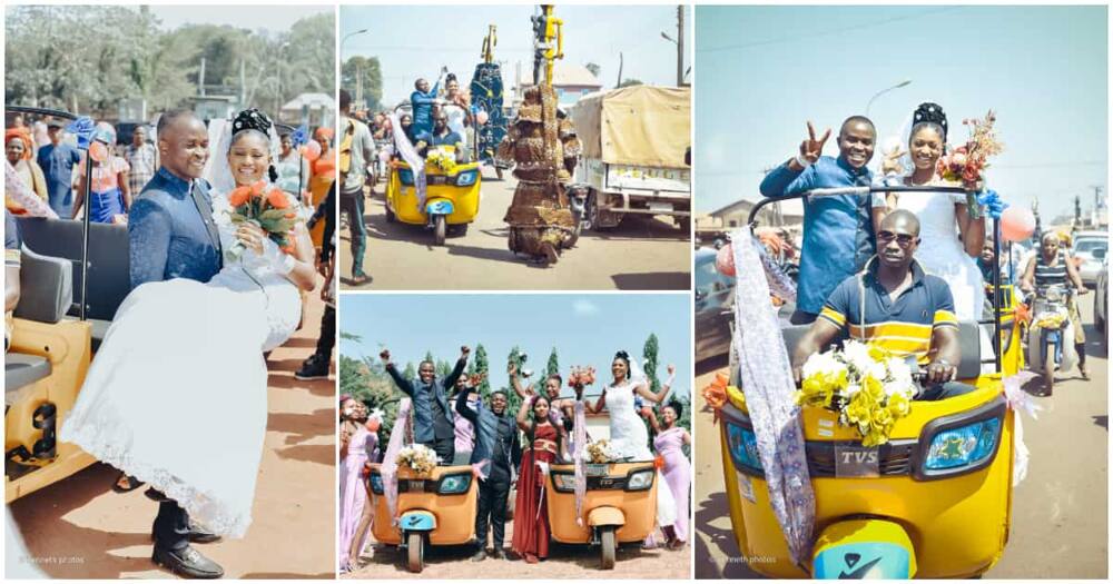 The groom and bride used tuk-tuks.