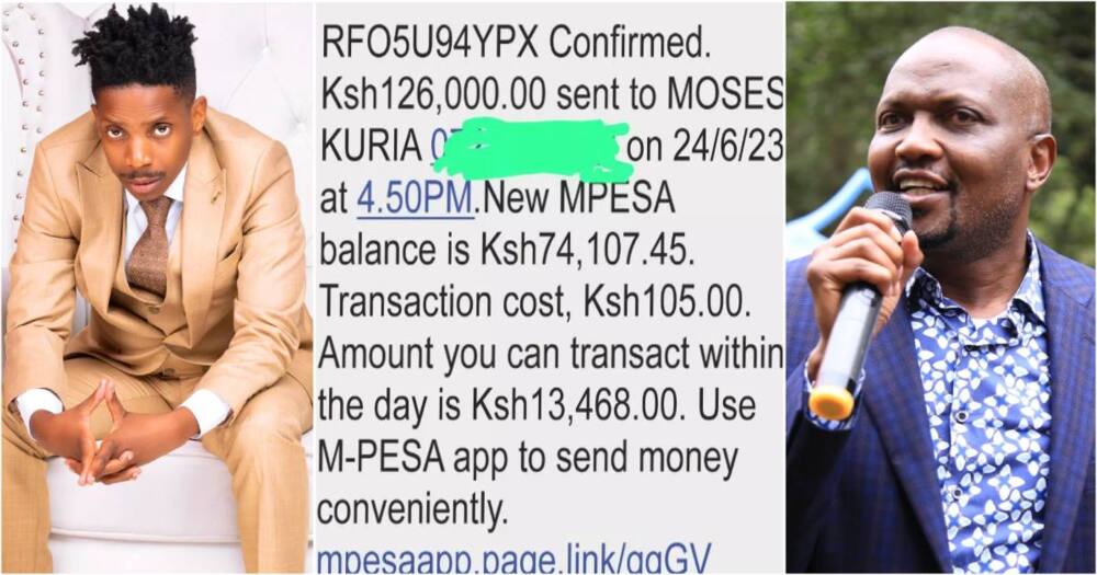 Eric Omondi refunds Moses Kuria's money.