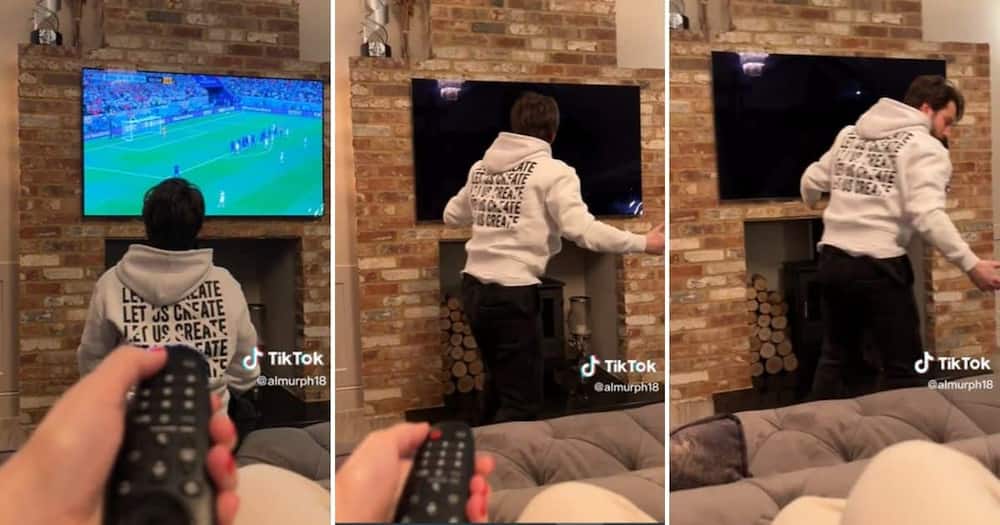 Woman turns off TV during soccer game