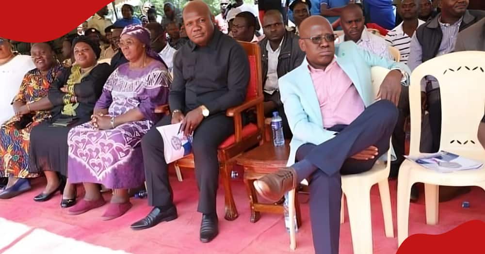 Kakamega Senator Boni Khalwale and Govenor Fernandes Barasa share the front seats at a public rally