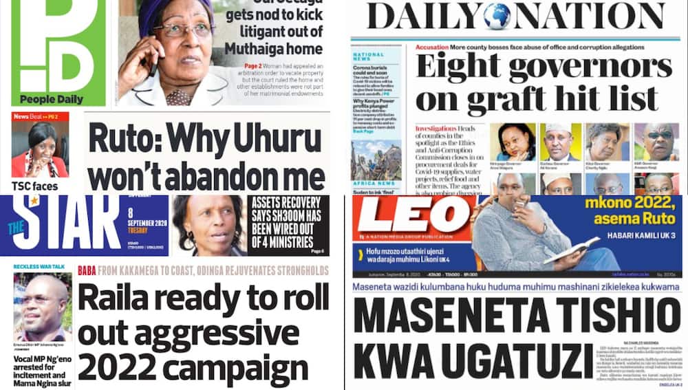 Kenyan newspapers review for September 8: William Ruto confident Uhuru will campaign for him come 2022