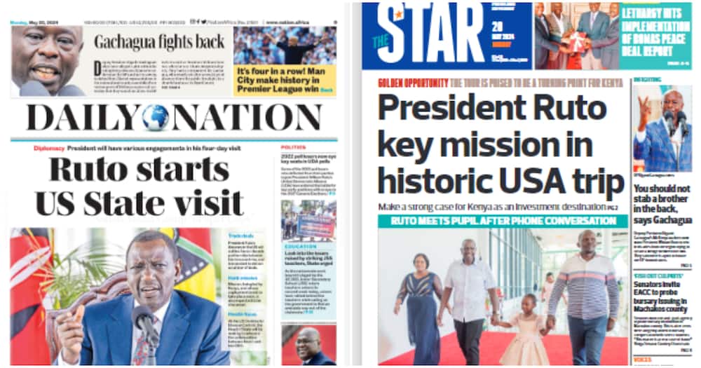 Front page of Daily Nation and The Star newspapers