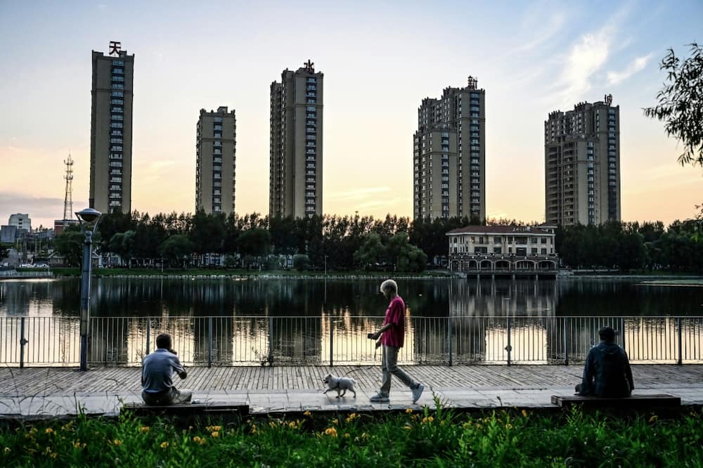 A lake near residential buildings in Hegang city in northeastern China's Heilongjiang province