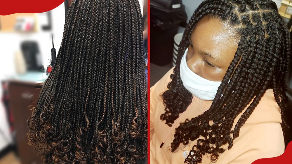 Mid-length box braids with defined curls