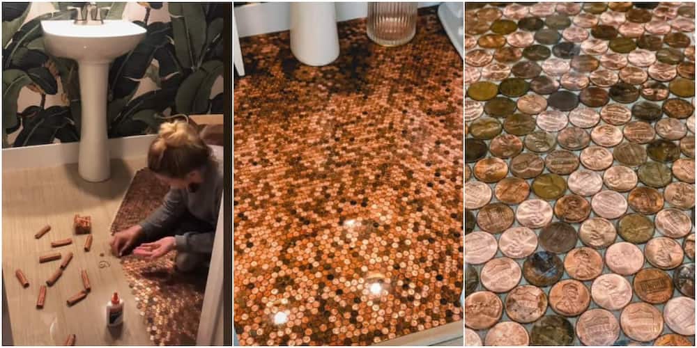 Jordan Darian glued pennies to her bathroom floor.