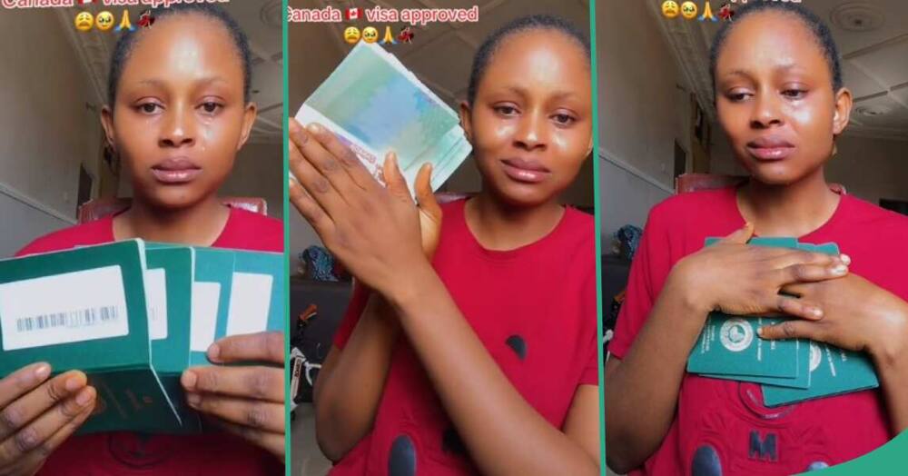 Nigerian lady sheds tears in video after Canada approved her visa application.