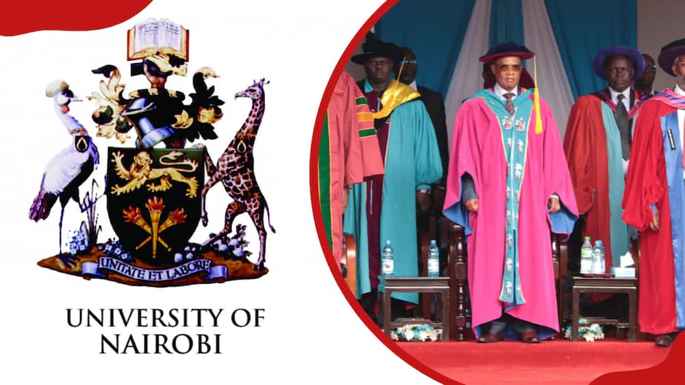The UON logo and members of staff in academic dresses