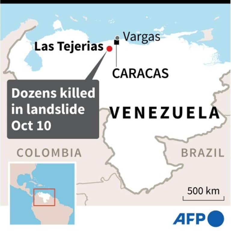 Map locating Las Tejerias in Venezuela where heavy rains triggered deadly landslide on Sunday