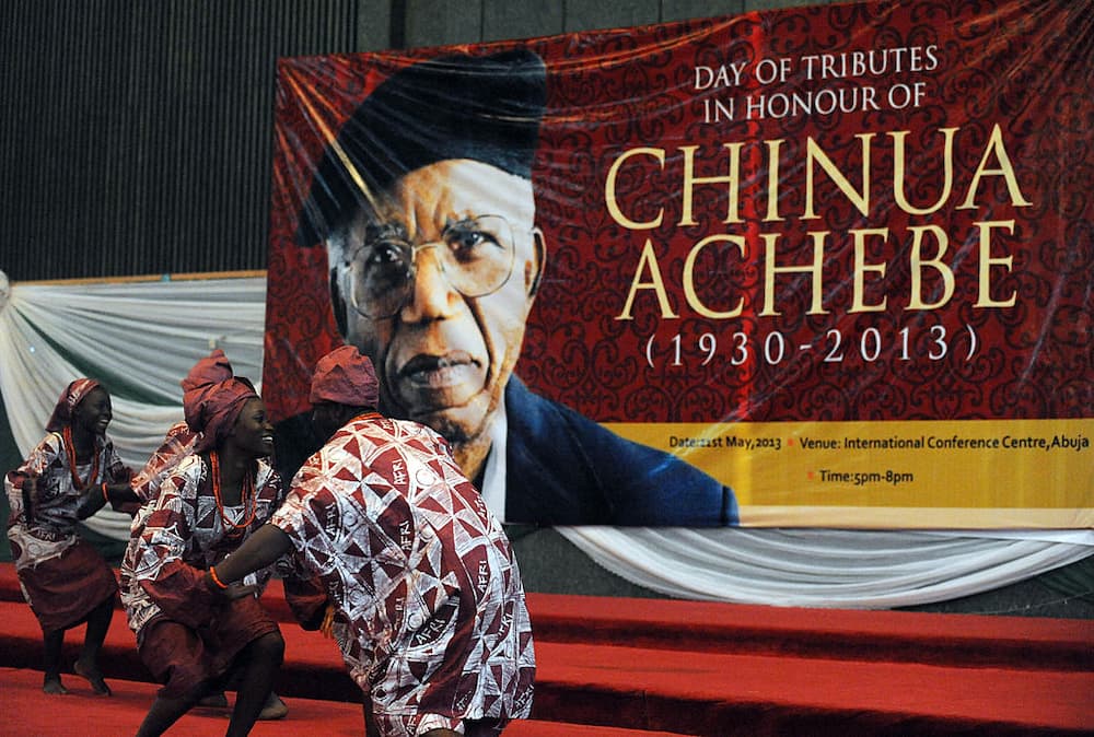 A cultural troupe dances in honour of late literary giant Chinua Achebe during the international day of tributes in his honour in Abuja.