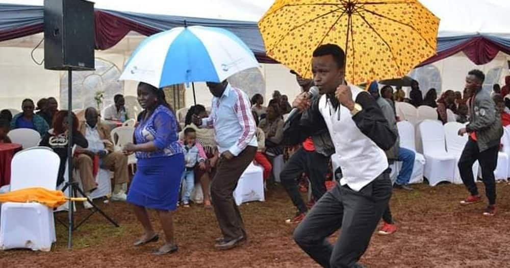 The wedding went on despite the heavy downpour.