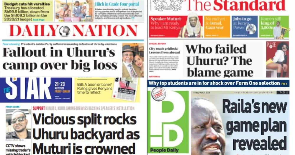 Kenyan Newspapers Review for May 21: List of Uhuru's Advisers on Spotlight After Jubilee's Loss in Mini Polls