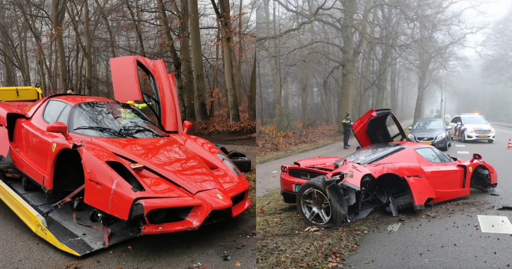 Wrecked Ferrari Enzo.