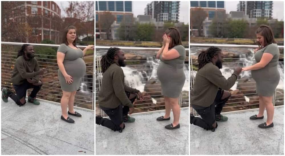 Photos of a black man engaging his white lover who is pregnant.
