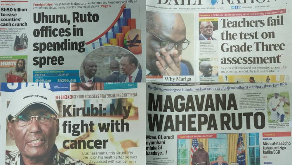 Kenyan newspapers review for September 18: Ministry of Education lists 16 counties as KCSE, KCPE cheating hotspots