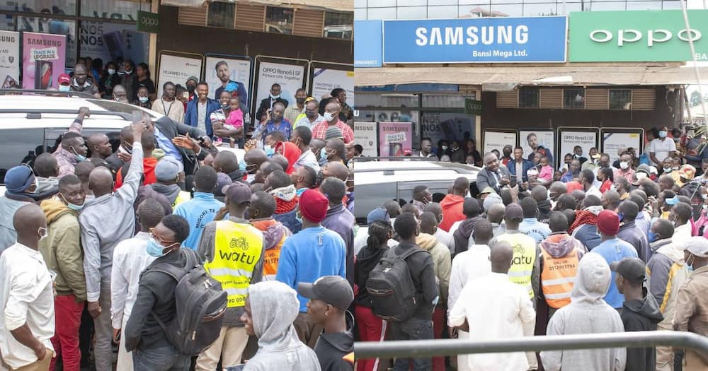 Masses gathered around Akothee's car in Migori town.