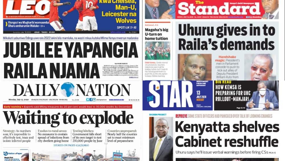 Kenyan newspapers review for July 13: Uhuru lectures Kimunya for proposing MP Ichung'wa in new committee even after his ouster