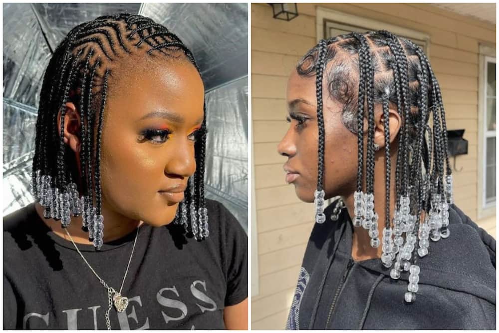 Ladies with black braids with clear beads