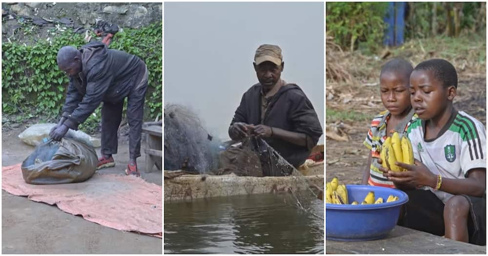 Pascal Rwamagira fishing in his plastic boat.