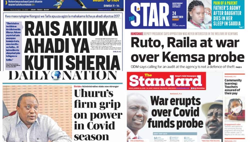 Kenyan newspapers review for August 24: Uhuru allies select Raila Odinga as flag bearer in super alliance alignments
