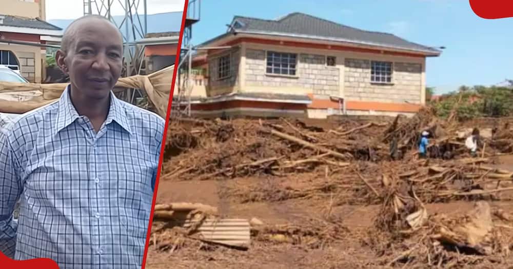 Mwaniki who owns the strong house and next frame shows the house that defied floods in Mai Mahiu.
