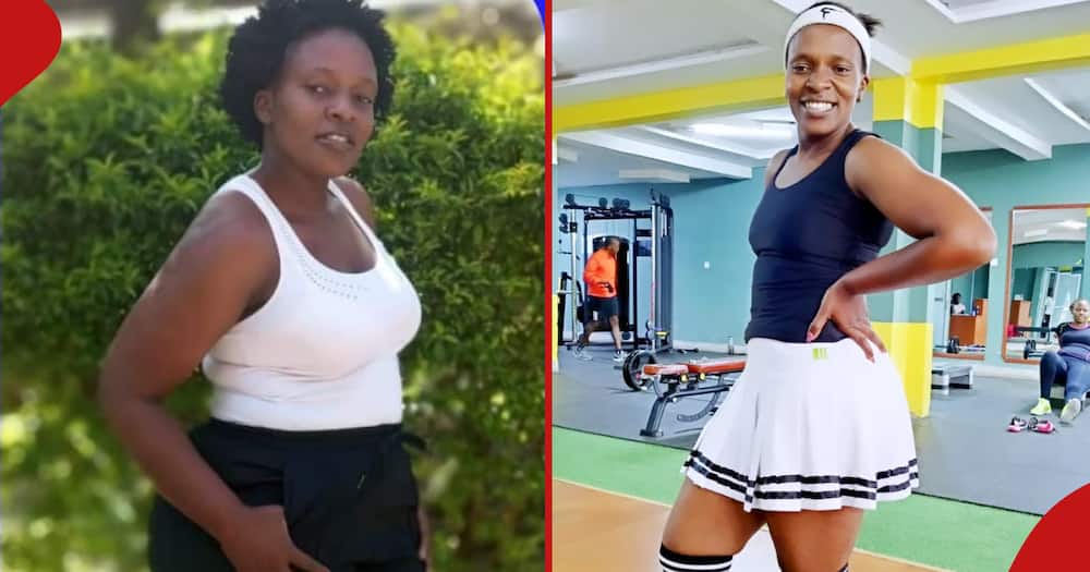 Collage of Frieda Kimanga before and after the weight loss.