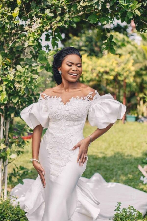 white wedding dress with african print