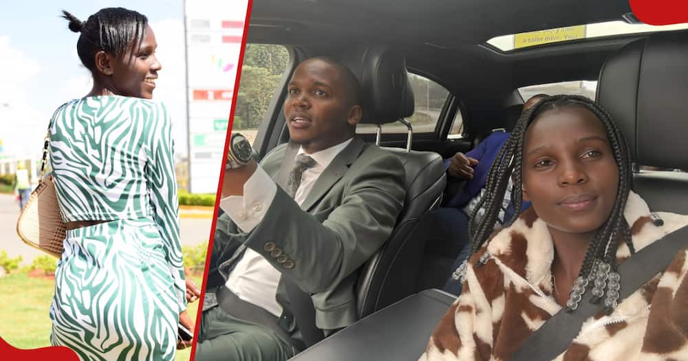 Dem wa Facebook (l), while (r) is the content creator in Chesang's car.