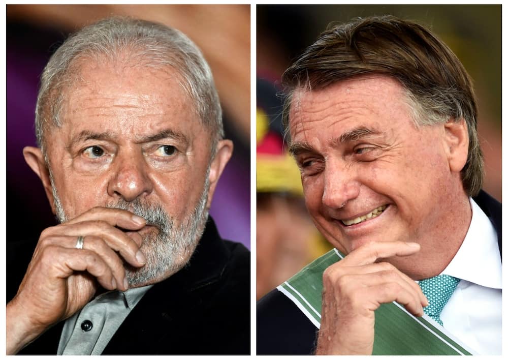 Brazil's former president Luiz Inacio Lula da Silva (L) holds a wide lead over incumbent Jair Bolsonaro, according to a fresh poll