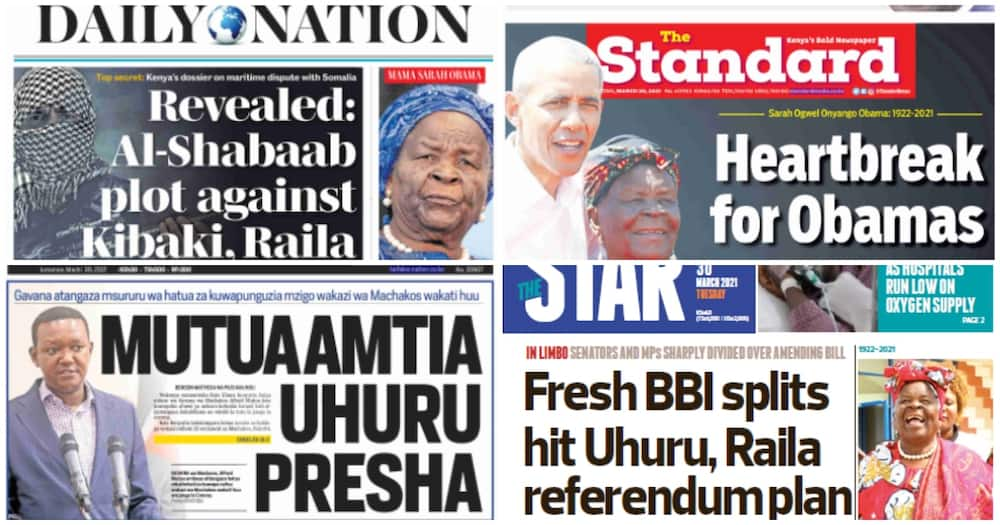 Kenyan newspapers for March 30. Photo: The Stanard, Daily Nation, The Star and Taifa Leo.