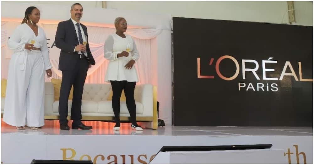 L’Oréal Paris Brand Manager Natalie Njenga, L’Oréal East Africa Managing Director Serge Sacre and Head of Marketing Victoria Karanja during the entry of L’Oréal Paris into the Kenyan market in May 2022.