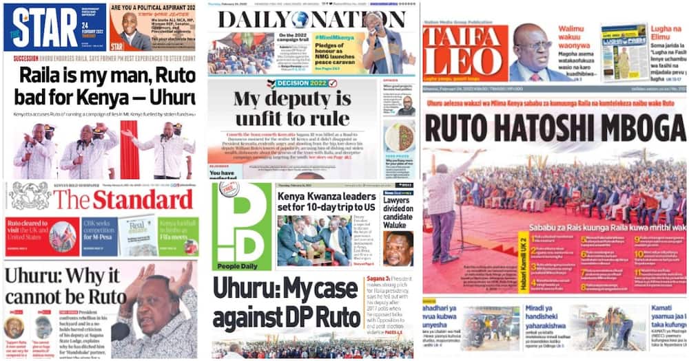 Newspapers. Photo: Photo: Daily Nation, The Star, The Standard, Taifa Leo and People Daily.
