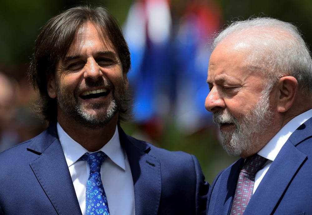 Uruguay President Luis Lacalle Pou (left) and Brazil counterpart Luiz Inacio Lula da Silva (right) met in Montevideo to discuss tensions within the Mercosur trade bloc that includes Argentina and Paraguay