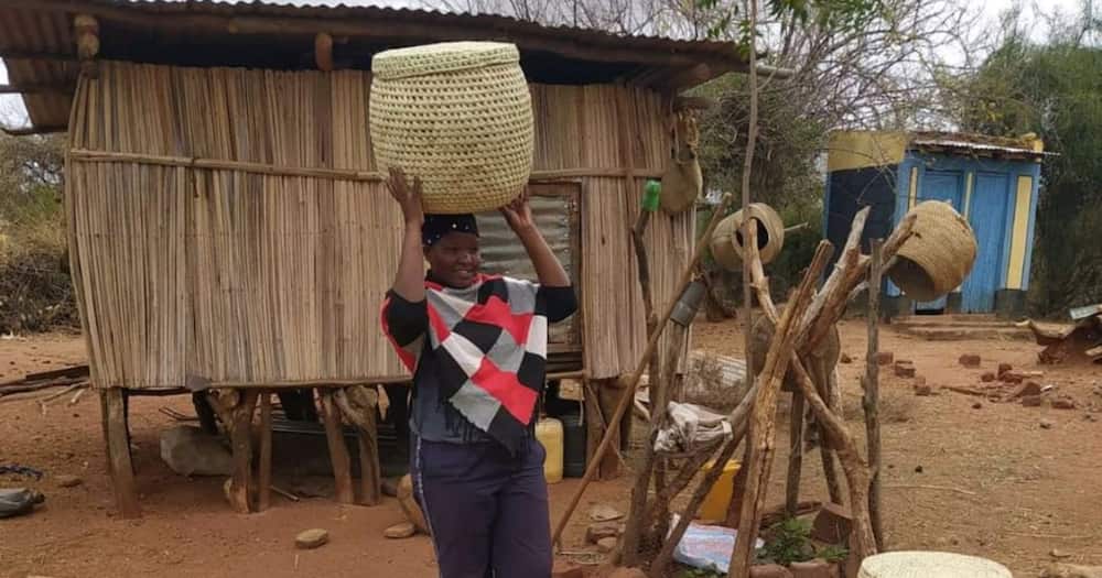 Mercy Mugao weaves baskets in Kitui.