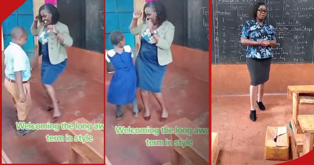 Teacher Marion Mukenyi shows off her dance moves with her pupils.
