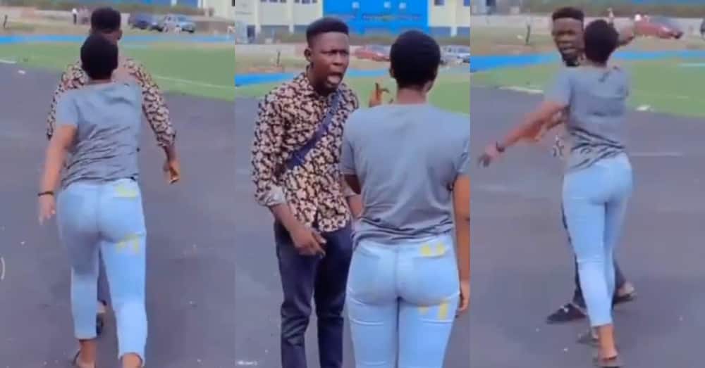You won't go anywhere -Lady refuses to let go as man asks for break up in public
