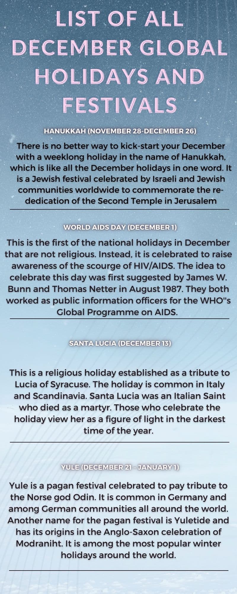 Global holidays and festivals