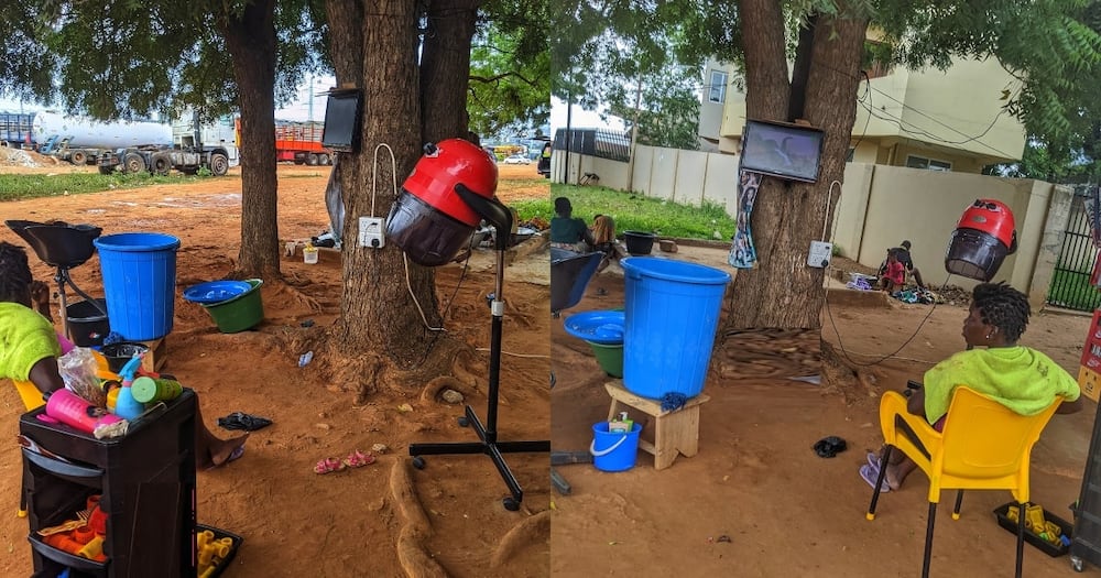 The hair salon operating under a tree.