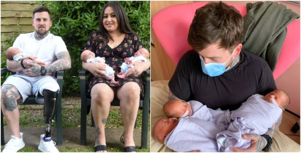 VETERAN'S JOY Soldier who lost his leg after stepping on an explosive in Afghanistan welcomes triplets