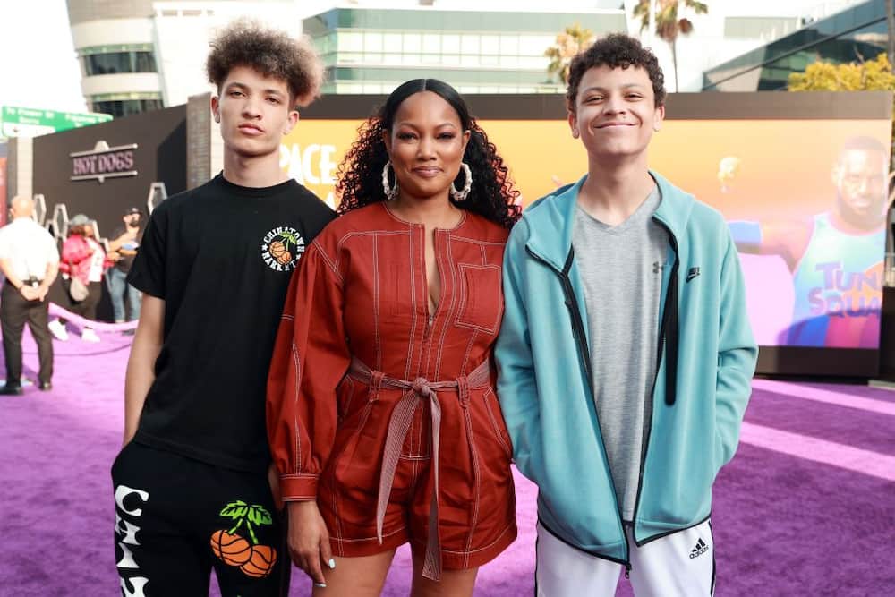Garcelle Beauvais (C) and her twin boys pose at the Space Jam: A New Legacy premiere.