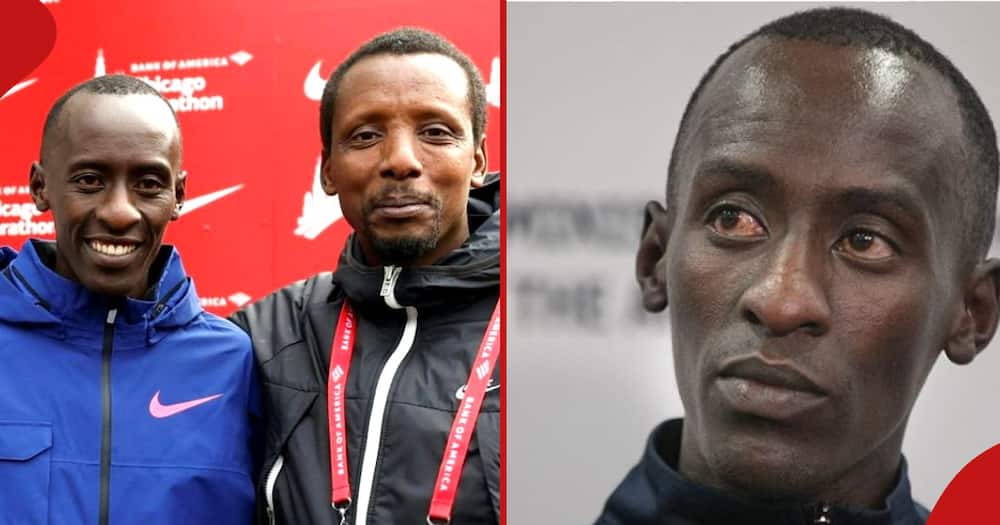 Kelvin Kiptum and his coach after he won the Chicago Marathon.