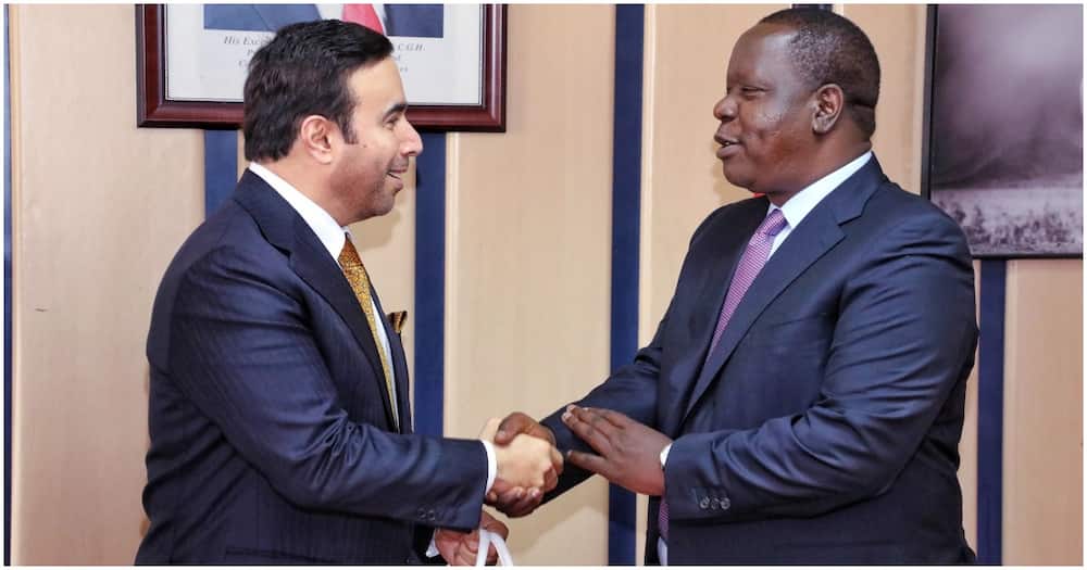 Interpol President Ahmed Nasser Al-Raisi and Interior CS Fred Matiang'i at Sarova Panafric Hotel on March 30, 2022.