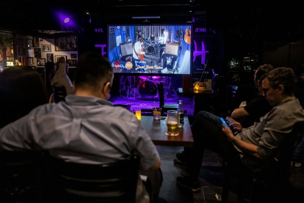 At Hong Kong bar The Wanch, the music was being live-streamed from a studio across town to obey pandemic rules