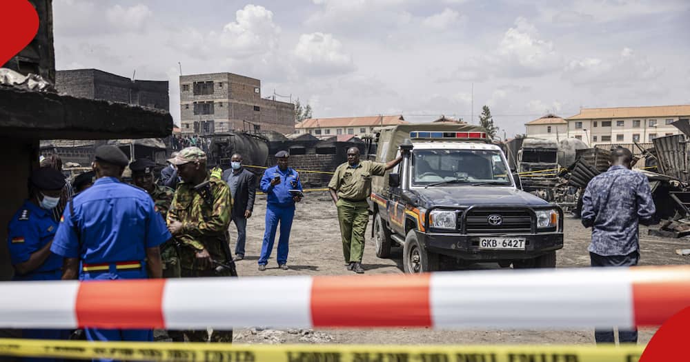 Police manning an explosion site in Embakasi Nairobi.