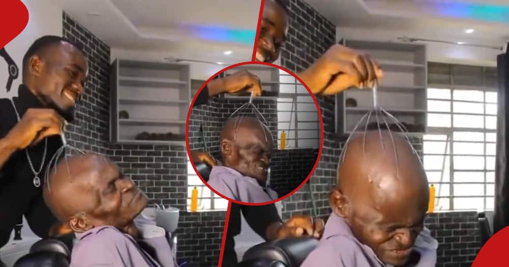 Old man's reaction to scalp massge at barbershiop amuses Kenyans.
