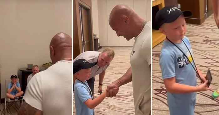 The Rock meets little boy, starstruck, shake hands