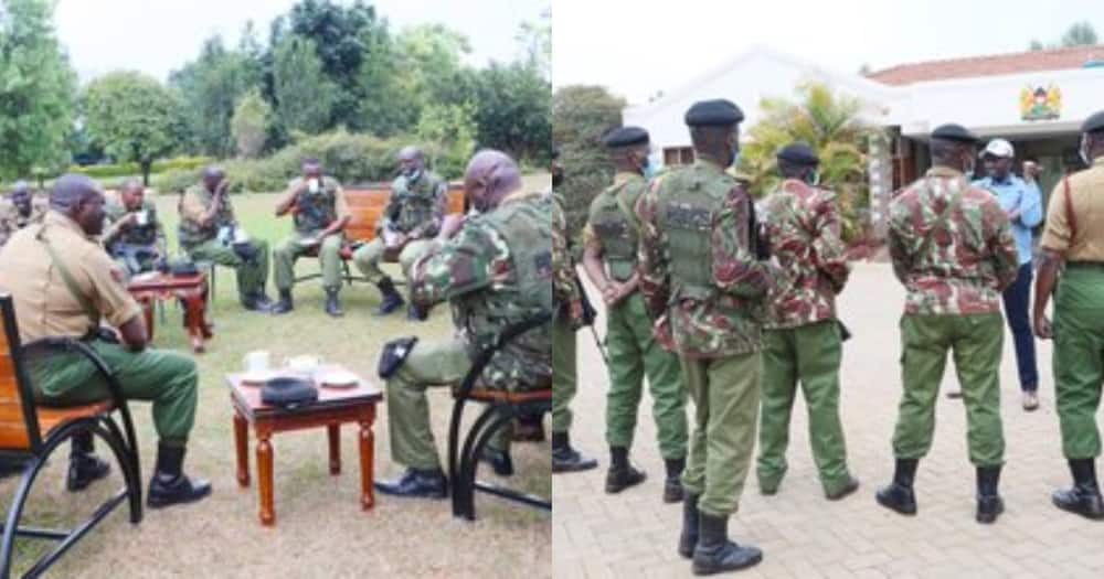 Collage of DP William Ruto sharing a cup of tea with his new security team. Photo: William Ruto.
