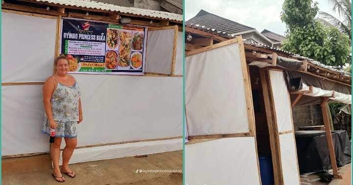 Oyinbo woman displays her restaurant in Lagos