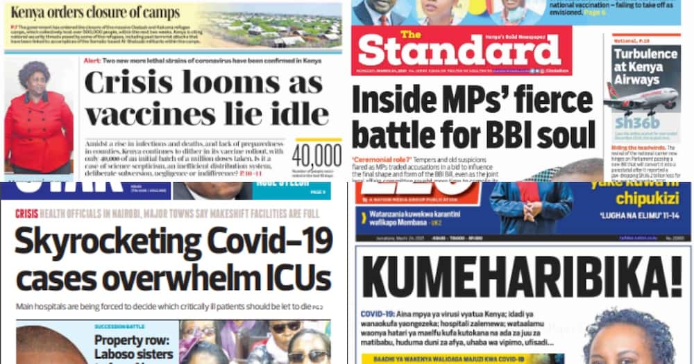 Newspapers review for March 24: Trouble for Ruto as key Tanga Tanga allies ditch him