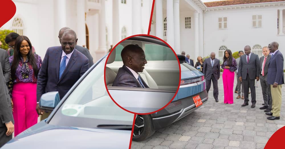 William Ruto test drives Hyundai IONIQ 5 at State House Nairobi.