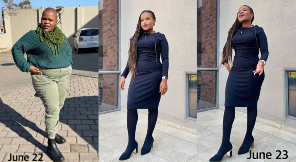 Photos of a lady who changed her shape after hitting the gym.